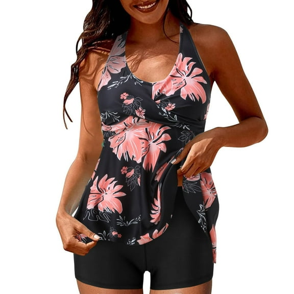 VerPetridure Womens Tankini Swimsuits Two Piece Bathing Suits for Women Tummy Control Floral Print Modest Swimwear with Boyshorts