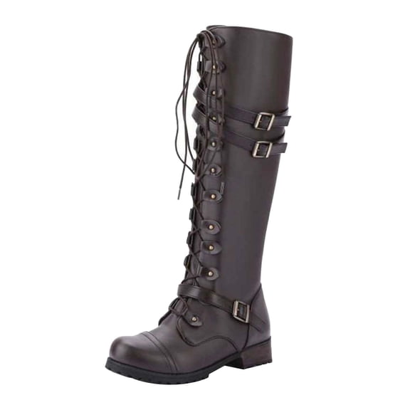 VerPetridure Womens Wedge Sandals European And American Thick Heel Women's Shoes Belt Buckle High Boot Large Size Women's Knight Boot