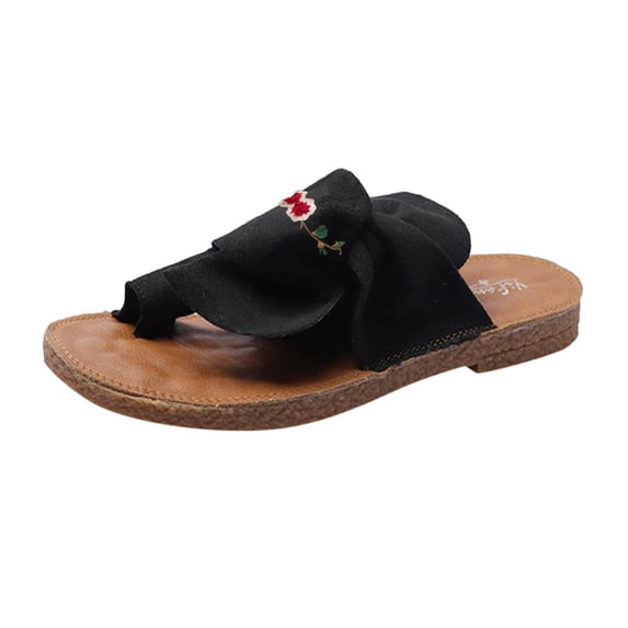 VerPetridure Womens Wedge Sandals Summer Ladies Embroidered Flowers Slippers Sandals Casual Women's Shoes Flip-Flops Slippers