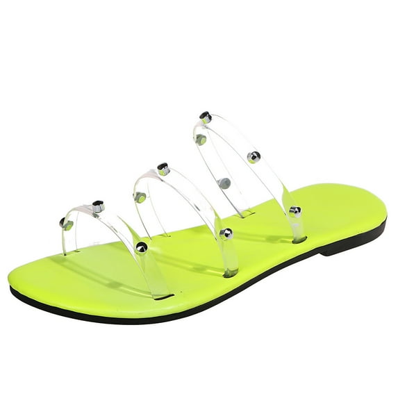 VerPetridure Womens Wedge Sandals Women's Fashion Metallic Decorated Candy Color Slippers With Flat Heels