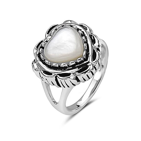 Vera 1S-8422MX 7 Sterling Silver Heart Shaped Mother of Pearl Ring - Size 7