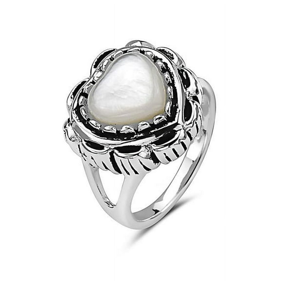 Vera 1S-8422MX 9 Sterling Silver Heart Shaped Mother of Pearl Ring - Size 9