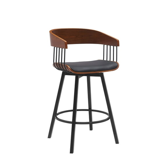 Vera 27 Inch Swivel Counter Stool Chair - Brown Open Back Black Faux Leather