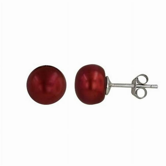 Vera 2S-5559FPCR Sterling Silver Dyed Red Freshwater Pearl Stud Earring