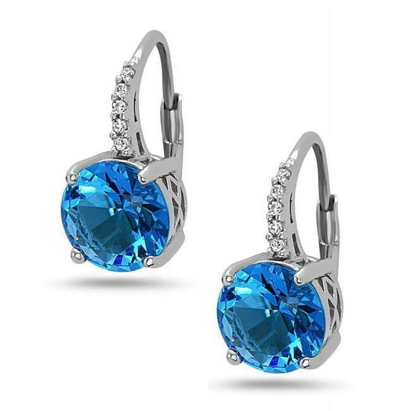 Vera 2S-6722B Sterling Silver Huggie Earring with Blue Topaz Glass Drop