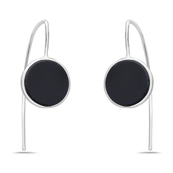 Vera 2S-7059N-S Sterling Silver Arch Earring with Round Black Onyx Drop