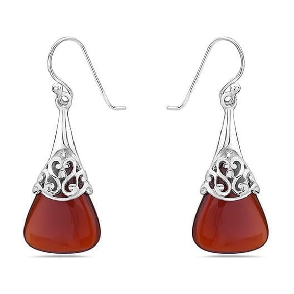 Vera 2S-7125C Sterling Silver Triangle Red Carnelian Drop Filifree Earring
