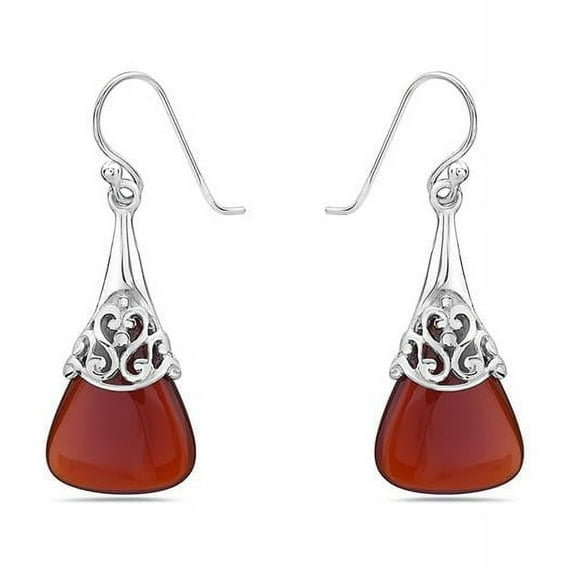 Vera 2S-7125C Sterling Silver Triangle Red Carnelian Drop Filifree Earring