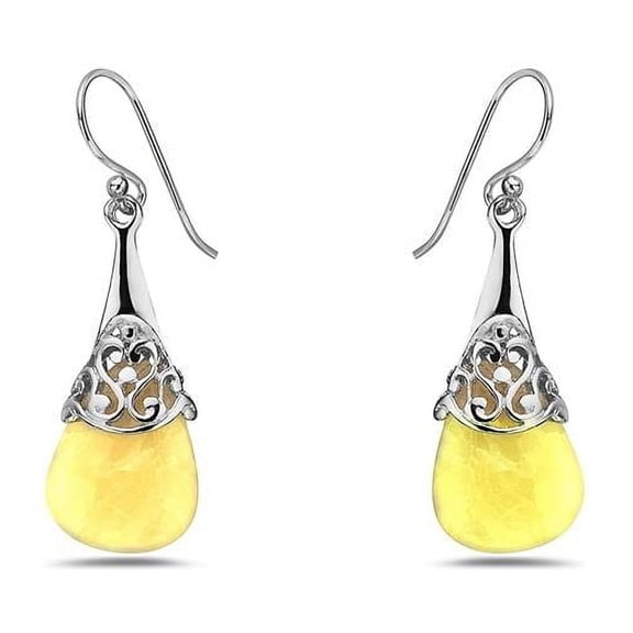 Vera 2S-7125YJ Sterling Silver Triangle Yellow Jade Drop Filifree Earring