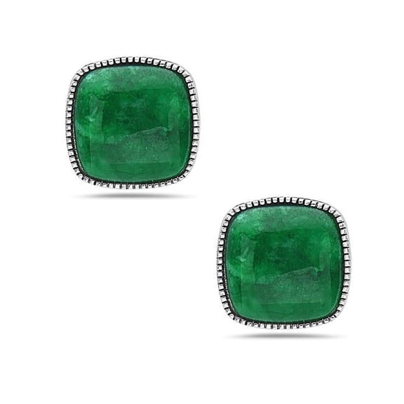 Vera 2S-7145J Stelring Silver Cushion Shaped Green Jadeite Stud Earring