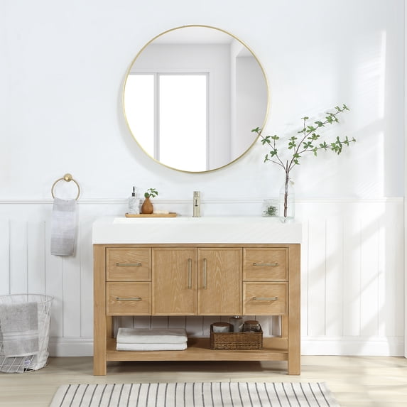 Vera 48" Single Bath Vanity in Washed Ash Grey with White Integrated Stone Sink