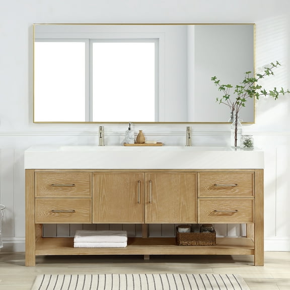 Vera 72" Single Bath Vanity in Washed Ash Grey w/ White Integrated Sink & Mirror