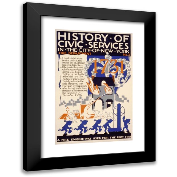 Vera Bock 11x14 Black Modern Framed Museum Art Print Titled - History of Civic Services in the City of New York Fire Department No. 2 (1938)