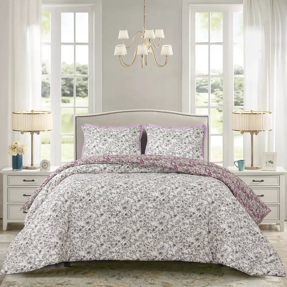Vera Bradley 3-Piece Comforter Bedding Set, Reversible All-Season Comforter with 2 Matching Pillow Shams, Soft Lightweight Microfiber, Assorted Sizes & Patterns