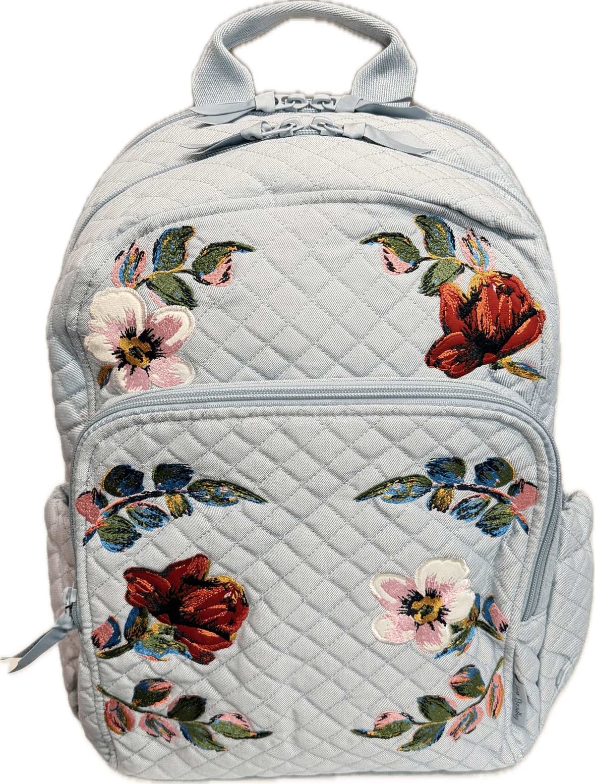 Campus Backpack in Sea Air Floral Denim Light Blue with Embroidered Flowers