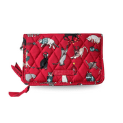 VERA BRADLEY Crossbody RFID Wallet, 3-in-1 Wristlet, Adjustable Strap, Limited Edition Design, Holiday Cats, Red Multi