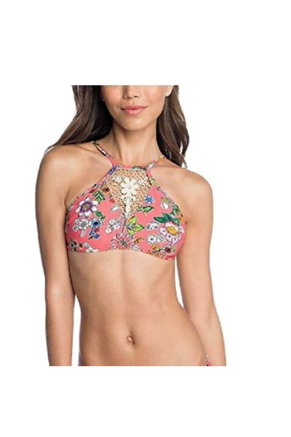 Harper High-Neck Reversible Bikini Swimsuit SwimTop (Coral Orange, X-Large)