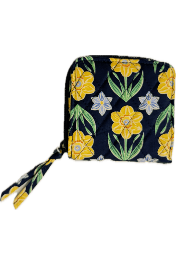 Quilted Women's Small Zip-Around Daffodil Floral Wallet