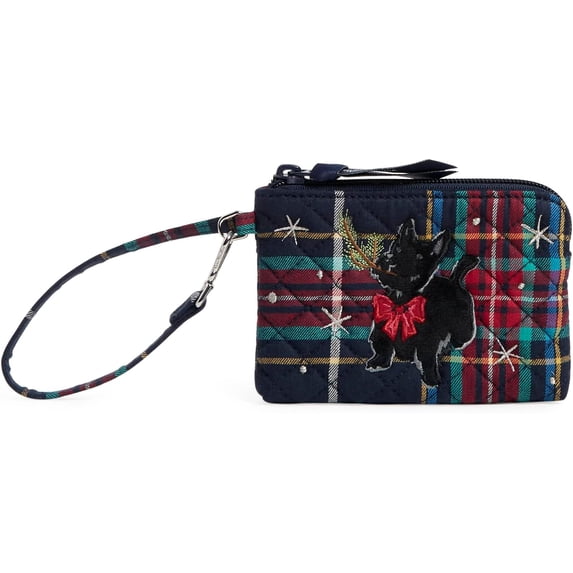 Vera Bradley Women's Cotton Clip and Zip Mini Pouch Wallet Wristlet in Scottie Dog Tartan Plaid