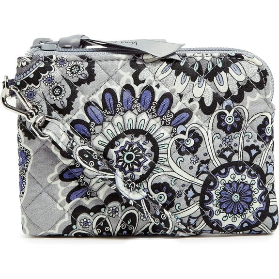 Vera Bradley Women's Cotton Clip and Zip Mini Pouch Wallet Wristlet in Tranquil Medallion Gray Purple