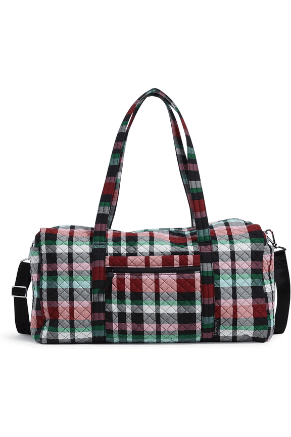 Women's Cotton Large Travel Duffel Bag, Ribbons Plaid - Recycled Cotton, One Size
