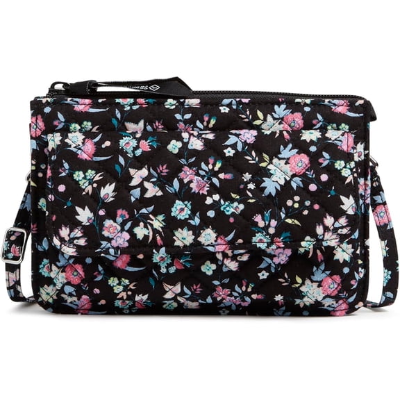 Vera Bradley Women's Cotton Quilted Wallet Crossbody Purse with RFID Protection in Botanical Ditsy
