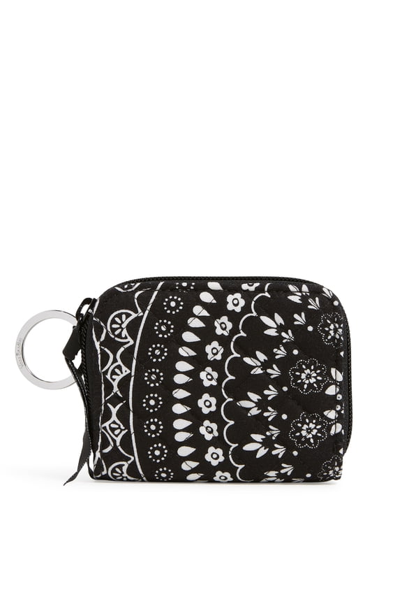 Women's Cotton RFID Petite Zip-Around Wallet Black Bandana Medallion