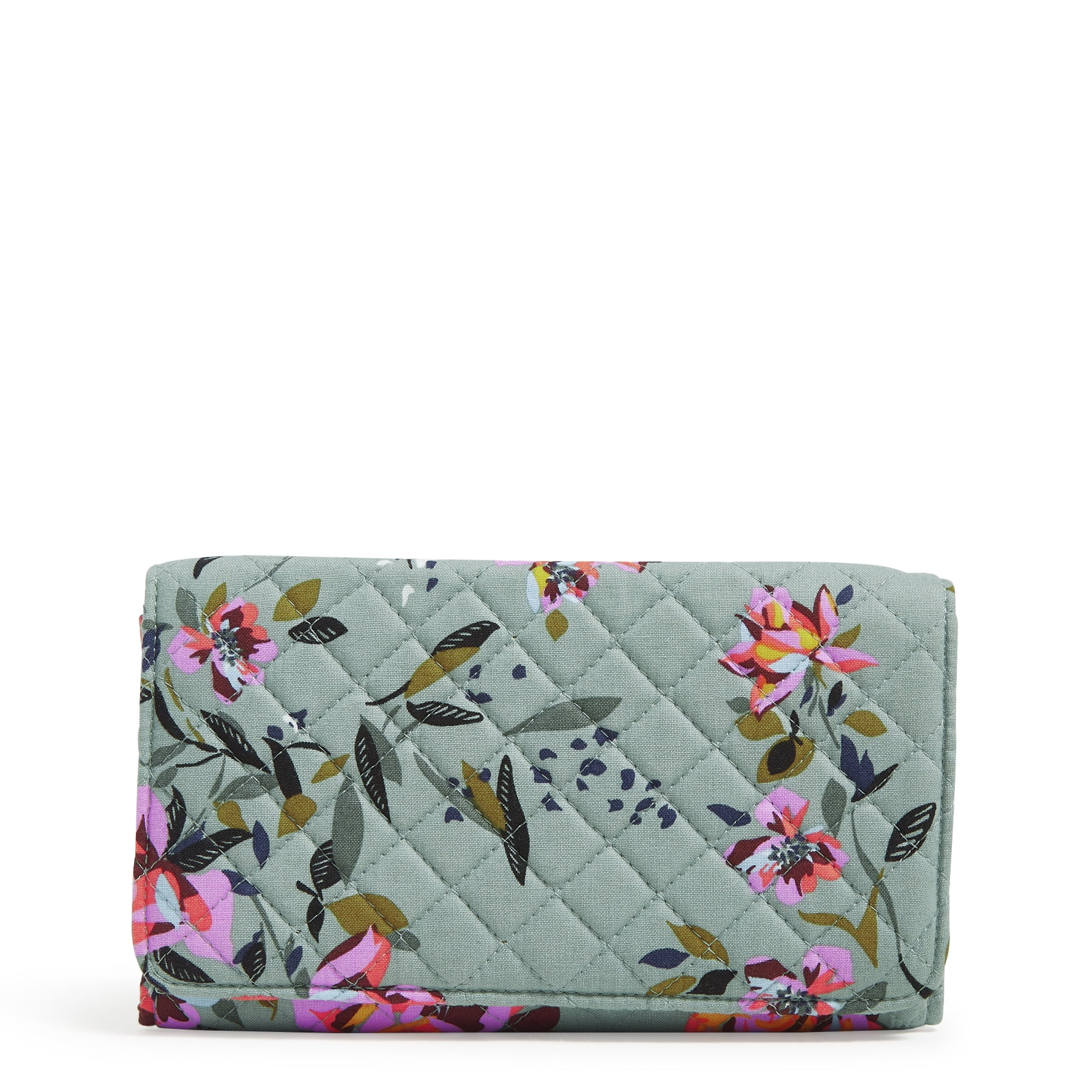 Vera Bradley Women's Cotton RFID Trifold Clutch Wallet Rosy Outlook