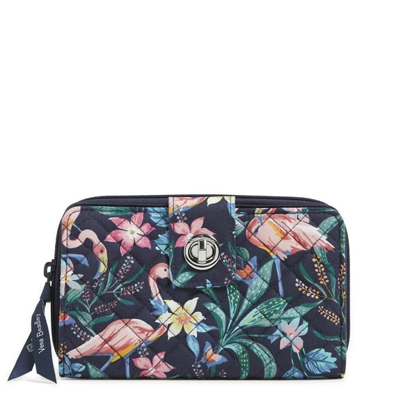 Vera Bradley Women's Cotton RFID Turnlock Wallet Flamingo Garden