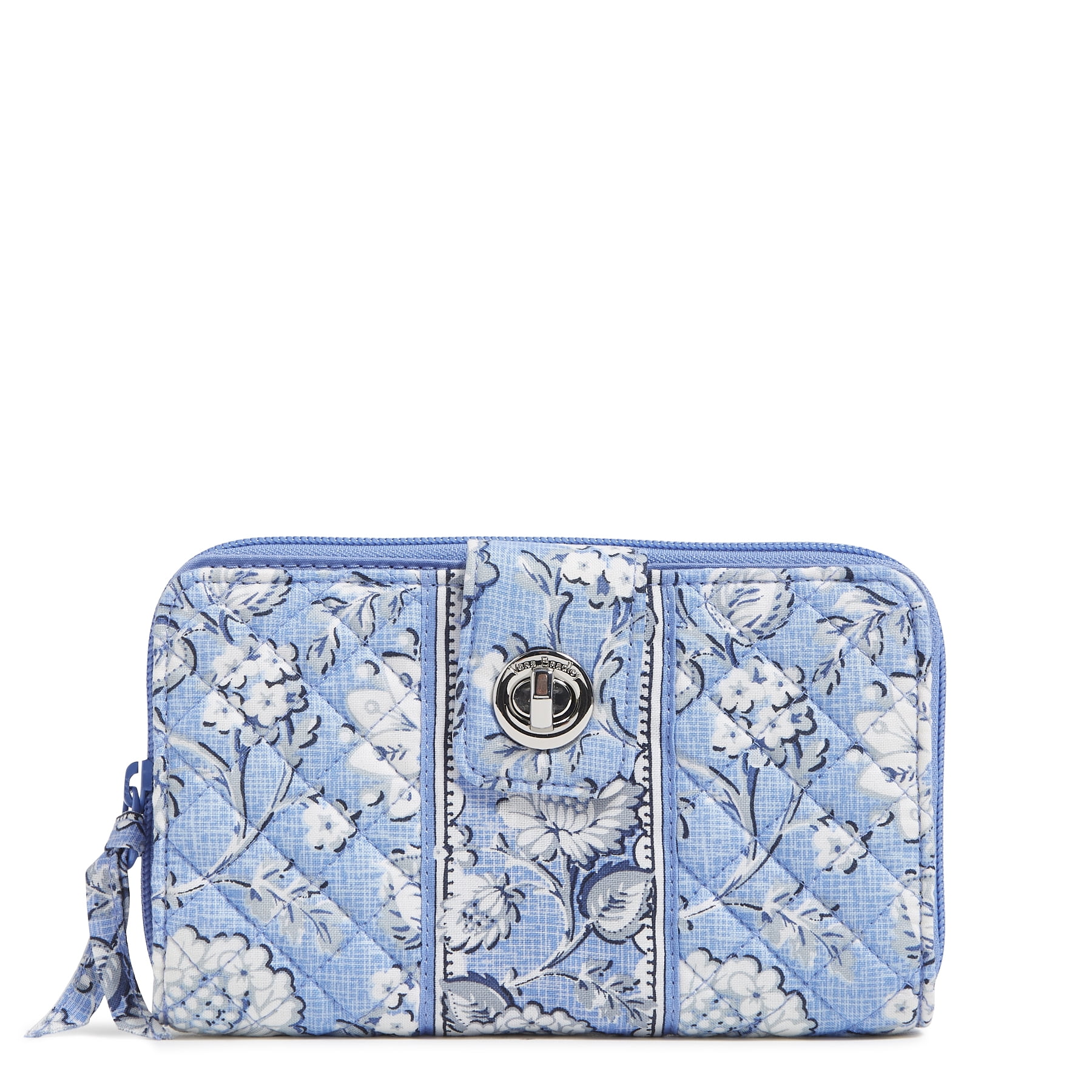Vera Bradley Women's Cotton RFID Turnlock Wallet Sweet Garden Blue