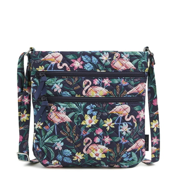 Vera Bradley Women's Cotton Triple Zip Hipster Crossbody Bag Flamingo Garden