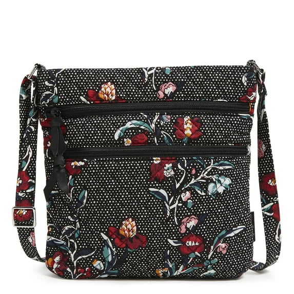 Vera Bradley Women's Cotton Triple Zip Hipster Crossbody Bag Perennials Noir Dot