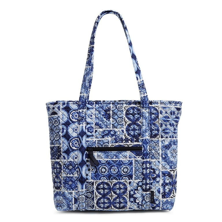 Vera Bradley Women's Cotton Vera Tote Bag Island Tile Blue Vera Bradley Women's Cotton Vera Tote Bag Island Tile Blue