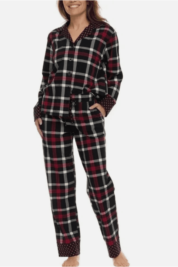 Women's Notch Collar PJ Set Red XL