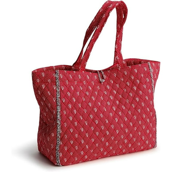 Vera Bradley Women's Premium Cotton Dotty Floral Hathaway Tote Bag, Red