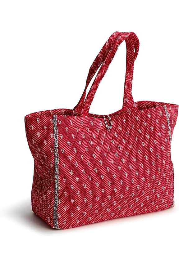 Women's Premium Cotton Dotty Floral Hathaway Tote Bag, Red