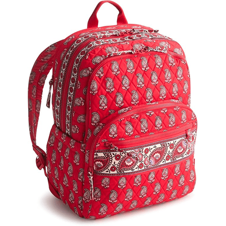 Vera Bradley Women's Premium Cotton Large Bancroft Backpack, Flowering Paisley Goji Berry, One Size