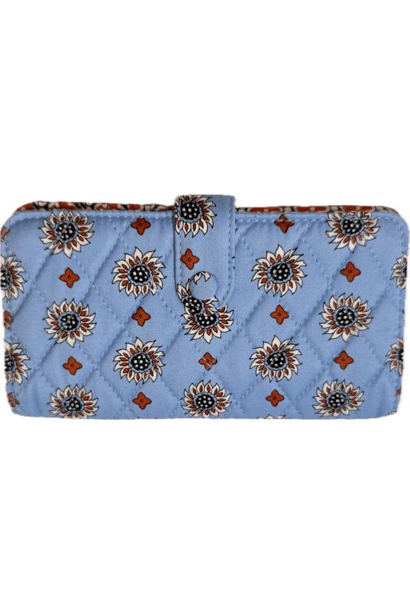 Women's Premium Cotton Quilted Tab Wallet, Marrakesh Geos, Blue, Ivory, Rust