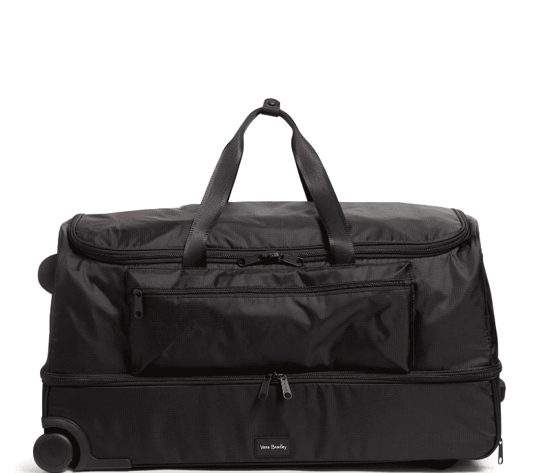 Vera Bradley Women's Recycled Ripstop XL Foldable Rolling Duffel Travel Bag, Black, One Size