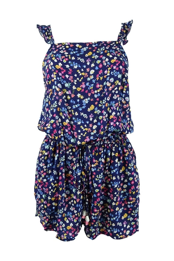 Women's Wildflower Ditsy Sunny Romper Swim Cover-Up (M, Navy Blue)
