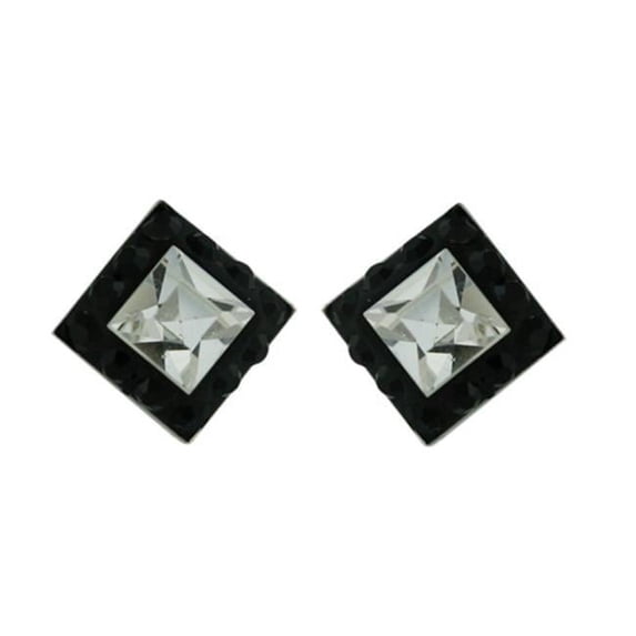 Vera & Co.- Inc. 2S-6145BKCL Sterling Silver Stud Ferido Crystal Square Earring-Black and white