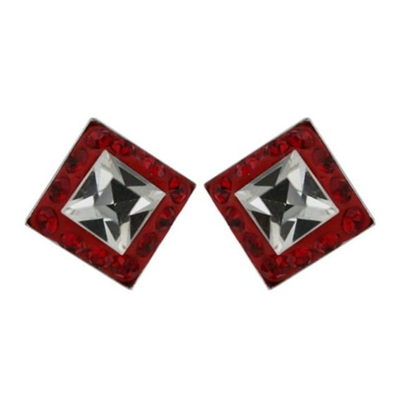 Vera & Co.- Inc. 2S-6145SICL Sterling Silver Stud Ferido Crystal Square Earring-Red and White