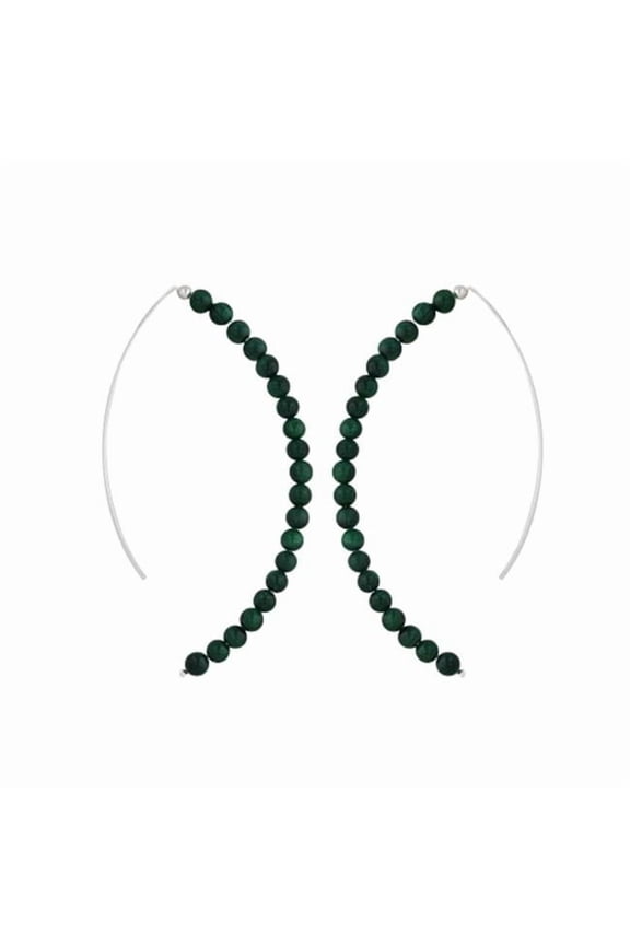 Sterling Silver String Earring Almond Hoop Malachite Beads
