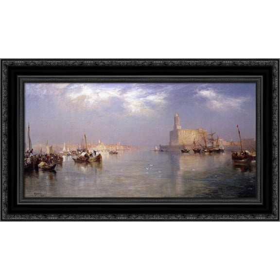 Vera Cruz Harbor 24x16 Black Ornate Wood Framed Canvas Art by Moran, Thomas