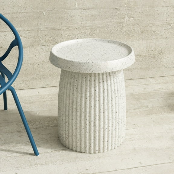 Vera End Table for Indoors or Outdoors - Stone White Finish with Faux Gold Flakes