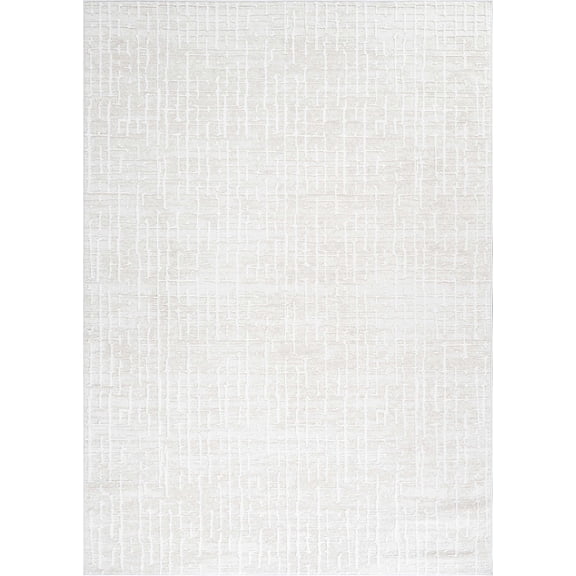 Vera Modern Geometric Grid Area Rug 8x10 Beige Ivory