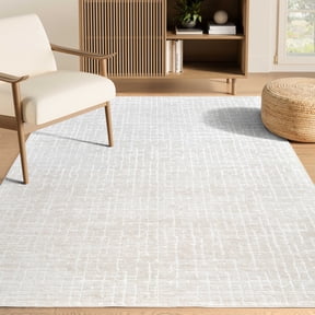 Vera Modern Geometric Grid Runner Rug 3x6 Beige Ivory