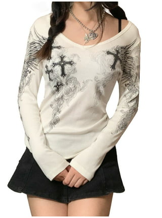 Merqwadd Womens Sweatshirt Long Sleeve Zip up Punk Goth Printed Hoodie  Drawstring Jacket with Pockets 
