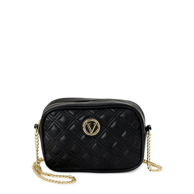 Vera New York Women's Marina Quilted Crossbody Handbag with Chain Straps Black