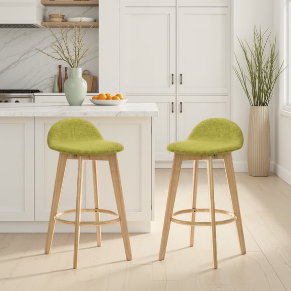Vera Upholstered Wood Counter Height Barstool in Natural Finish with Moss Green Seat - Set of 4